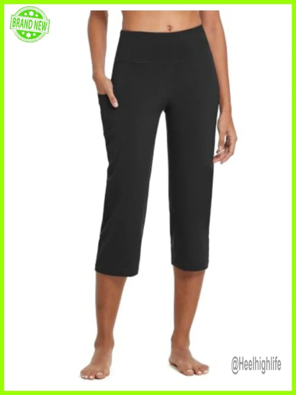 High Waist Capri Yoga Pants with Pockets, 4-Way Stretch, Straight Leg